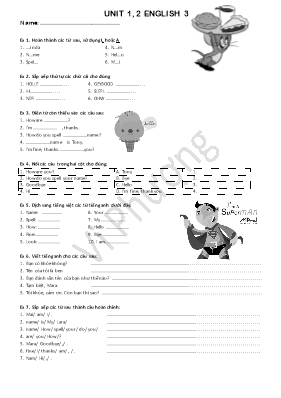 Bài tập ôn tập bài 1, 2 Tiếng anh lớp 3